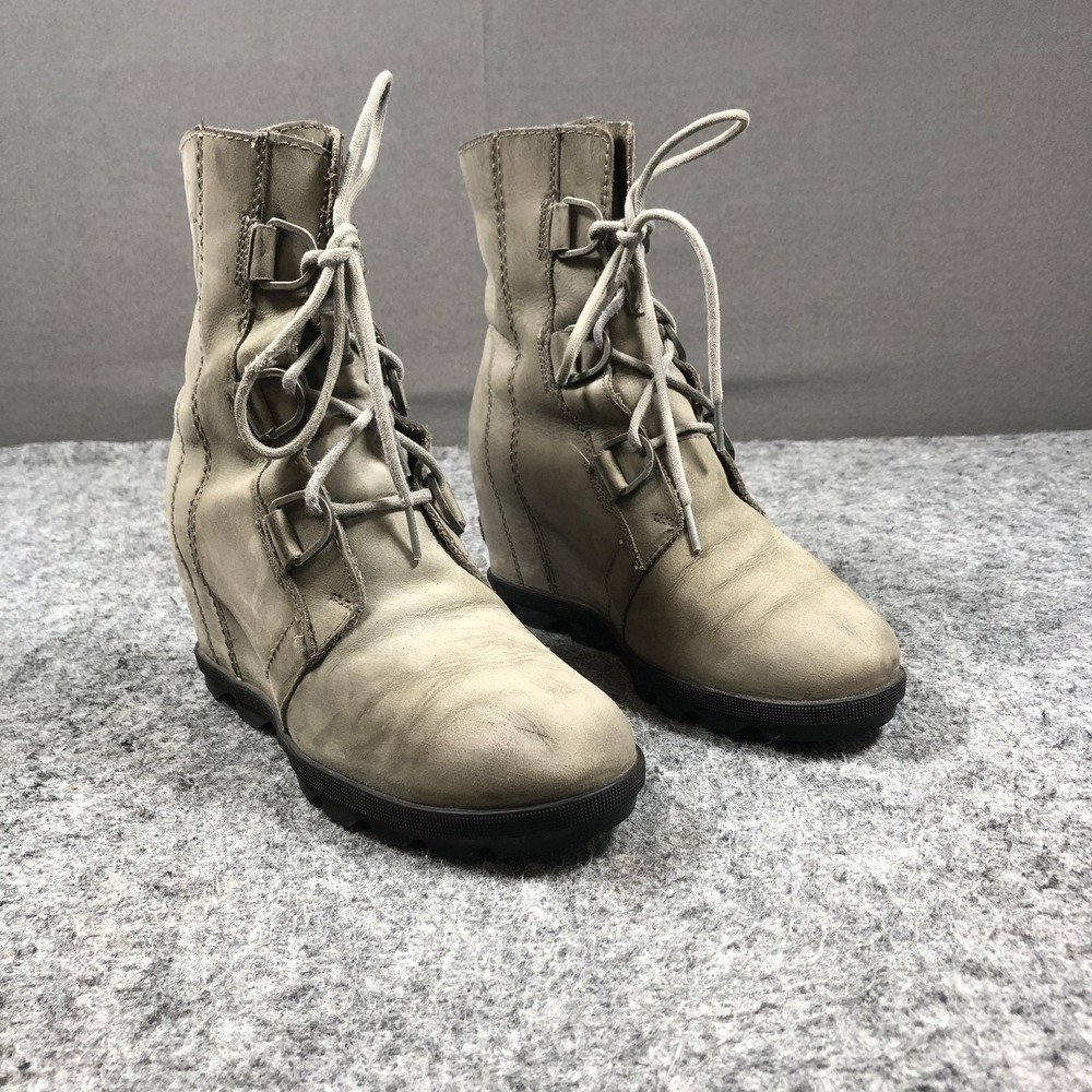 Sorel Wedge Ankle Boots Womens 9 Gray Nubuck Lace Up Winter Booties NL3013-052